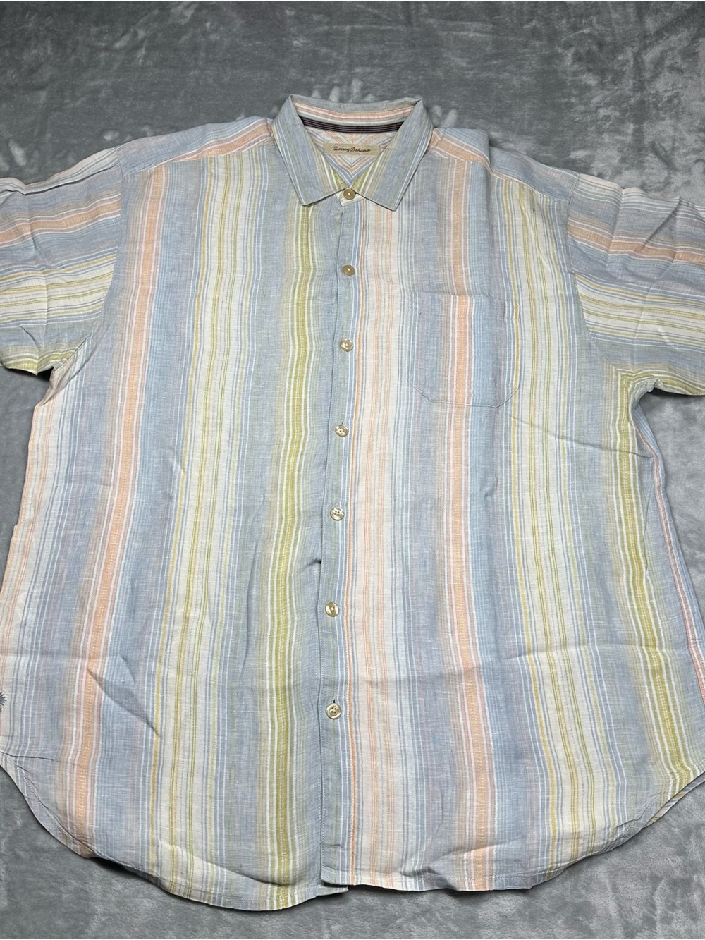 Tommy Bahama Men’s 100% Linen Striped SS Shirt XL   I003